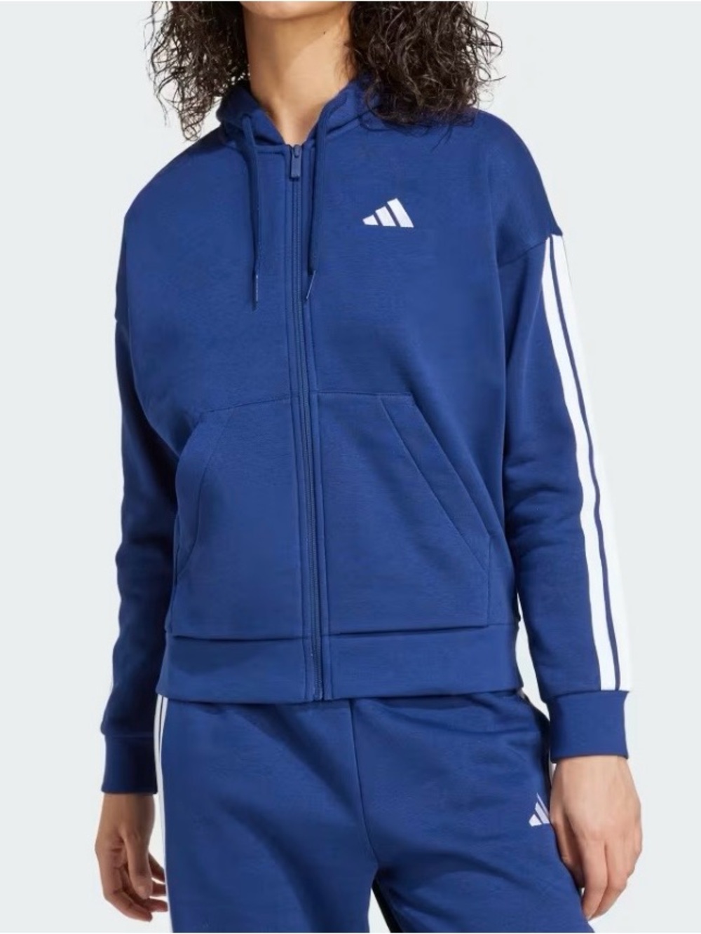 ADIDAS Women's Essentials 3-Stripes Full-Zip Fleece Hoodie Size S /Dark Blue NWT